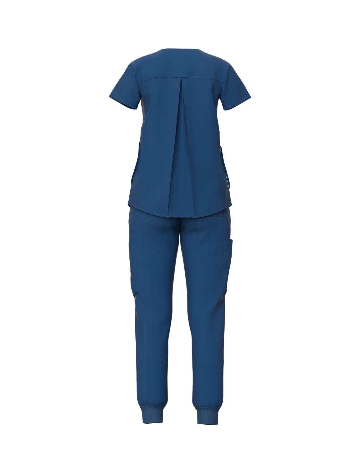 Women's Split Neck Multi-Pocket Scrub Top with Side Sllits - Full Rear View