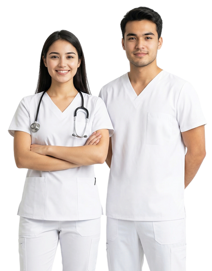 Unisex White Scrub Top