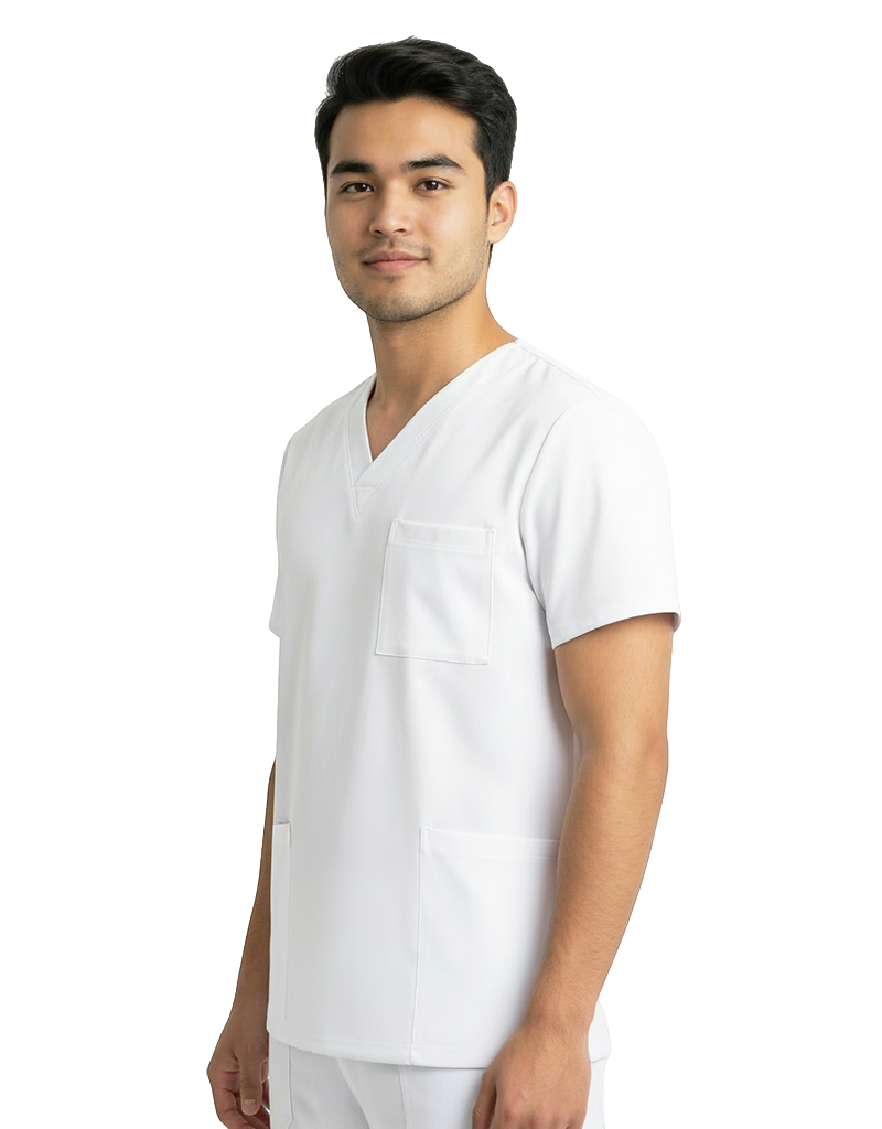Unisex White Scrub Top