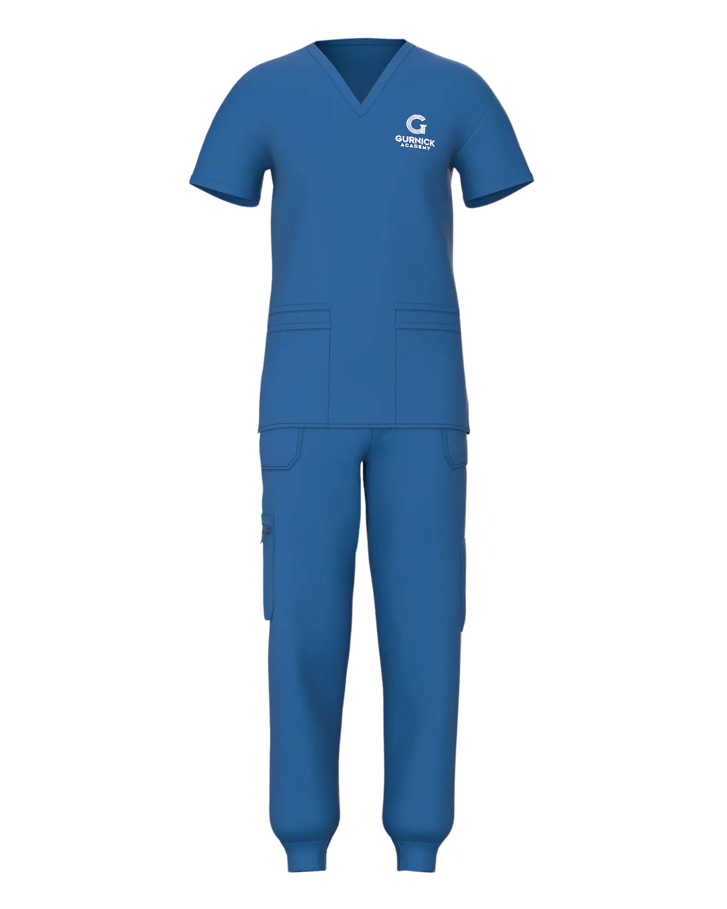 Men's V-Neck Scrub Top with Two Large Pockets - Full Frontal View