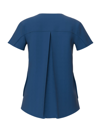Women's Split Neck Multi-Pocket Scrub Top with Side Sllits  - Rear View