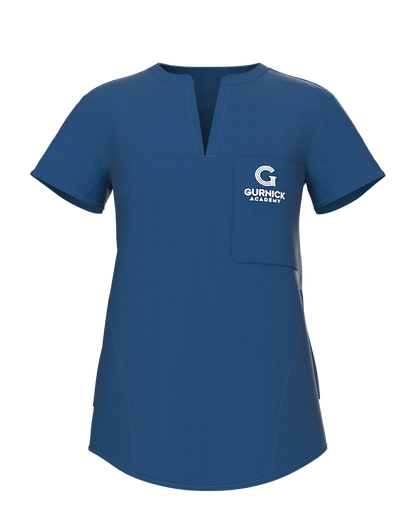 Women's Split Neck Multi-Pocket Scrub Top with Side Sllits - Front View
