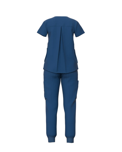 Women's Split Neck Multi-Pocket Scrub Top with Side Sllits  - Full Rear View
